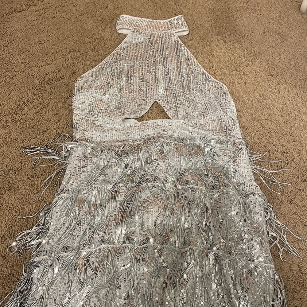 High neck silver disco dress